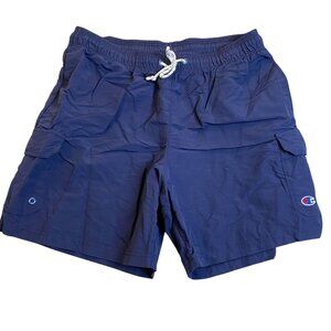 Champion Mens Swim Shorts Large Drawstring Waist Navy Blue Nylon Cargo